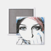 Girl-Portrait Hübsche Augen Wasserfarbene Malkunst Magnet (Vorderseite/Rückseite)