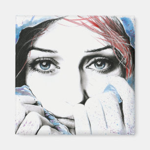 Girl-Portrait Hübsche Augen Wasserfarbene Malkunst Magnet