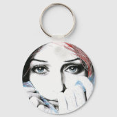 Girl-Portrait Hübsche Augen Wasserfarbene Malkunst Schlüsselanhänger (Vorderseite)