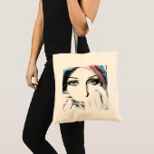 Girl-Portrait Hübsche Augen Wasserfarbene Malkunst Tragetasche (Vorderseite (Produkt))