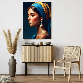 Girl Portrait in Blau und Gold, klassisch | Poster