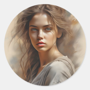 Girl Portrait ist eine Bleistiftskizze einer Frau. Runder Aufkleber