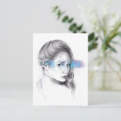 Girl portrait pencil drawing art postkarte (Stehend Vorderseite)