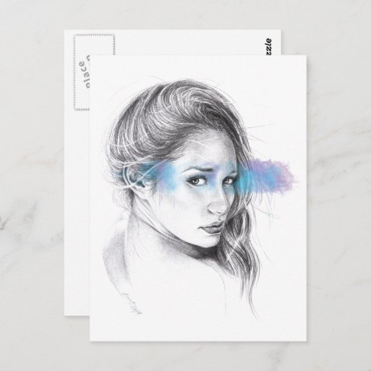 Girl portrait pencil drawing art postkarte (Vorne/Hinten)
