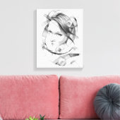 Girl-Portrait Zeichnend Art Geometric Circles Line Leinwanddruck (Insitu (Wohnzimmer))