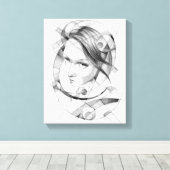 Girl-Portrait Zeichnend Art Geometric Circles Line Leinwanddruck (Insitu (Holzboden))
