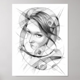 Girl-Portrait Zeichnend Art Geometric Circles Line Poster