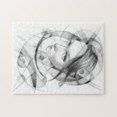 Girl-Portrait Zeichnend Art Geometric Circles Line Puzzle (Horizontal)