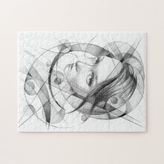 Girl-Portrait Zeichnend Art Geometric Circles Line Puzzle (Horizontal)