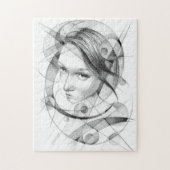 Girl-Portrait Zeichnend Art Geometric Circles Line Puzzle (Vertikal)