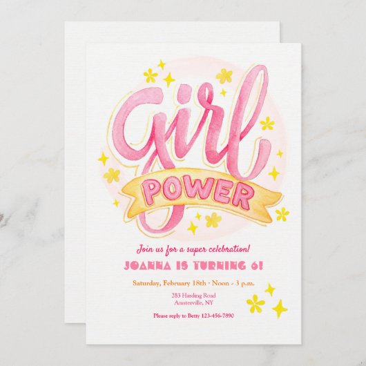 Girl Power Birthday Party Einladung (Vorne/Hinten)