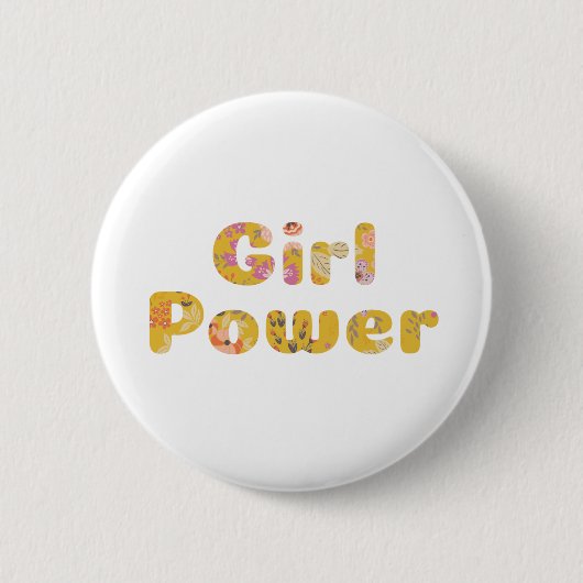 Girl-Power Blumenbriefe in Senfgelb Button (Vorderseite)