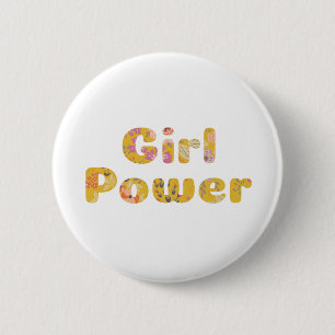 Girl-Power Blumenbriefe in Senfgelb Button