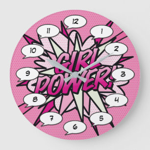 GIRL POWER Comic Book Pop Art Rosa Große Wanduhr