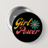 Girl-Power-farbiges Retro-Design Button (Vorne & Hinten)