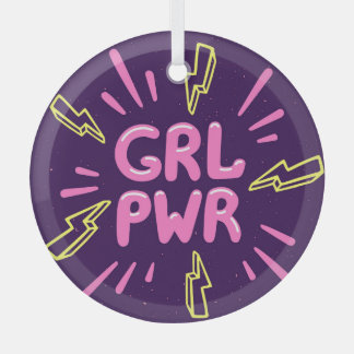 Girl Power feministischer Slogan, violetter Hinter Ornament Aus Glas