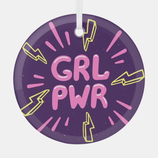 Girl Power feministischer Slogan, violetter Hinter Ornament Aus Glas (Vorderseite)