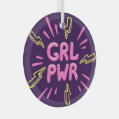 Girl Power feministischer Slogan, violetter Hinter Ornament Aus Glas (Vorderseite Rechts)