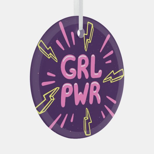 Girl Power feministischer Slogan, violetter Hinter Ornament Aus Glas (Vorderseite Rechts)