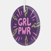 Girl Power feministischer Slogan, violetter Hinter Ornament Aus Glas (Vorderseite links)