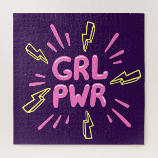 Girl Power feministischer Slogan, violetter Hinter Puzzle