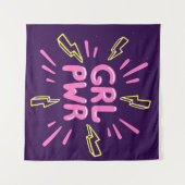 Girl Power feministischer Slogan, violetter Hinter Wandteppich (Vorderseite (Horizontal))