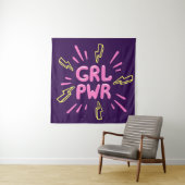 Girl Power feministischer Slogan, violetter Hinter Wandteppich (Beispiel)