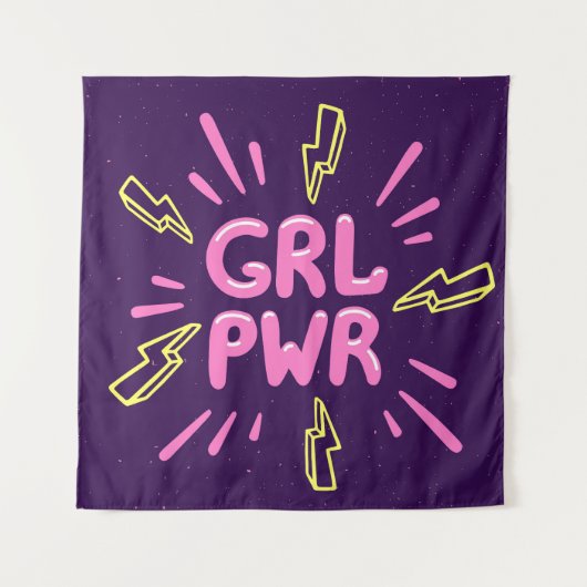 Girl Power feministischer Slogan, violetter Hinter Wandteppich (Vorderseite)