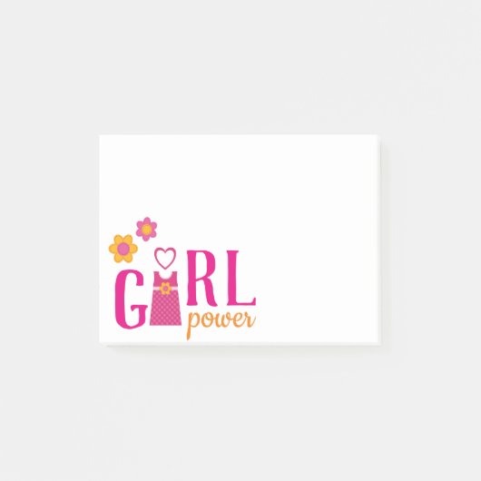 Girl-Power fuchsia rosa, blühendes kariertes Kleid Post-it Klebezettel (Vorderseite)