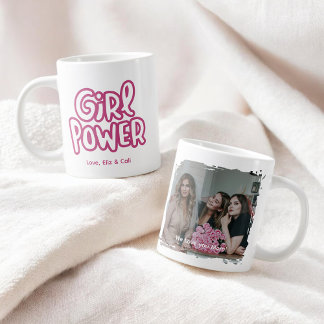 Girl Power Pink Cute Lettering Photo Mother's Day Jumbo-Tasse