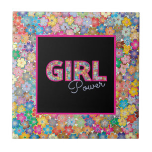 Girl-Power   Pink Girly Beautiful Wildblume Frauen Fliese