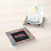 Girl-Power | Pink Girly Beautiful Wildblume Frauen Glasuntersetzer (Schrägansicht)