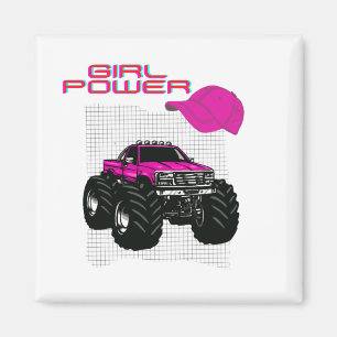 Girl Power Pink Monster Truck Square Magnet