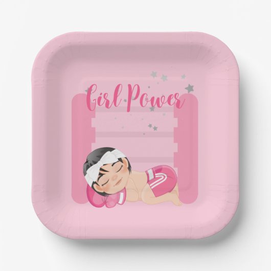 Girl-Power pink Pappteller (Vorderseite)