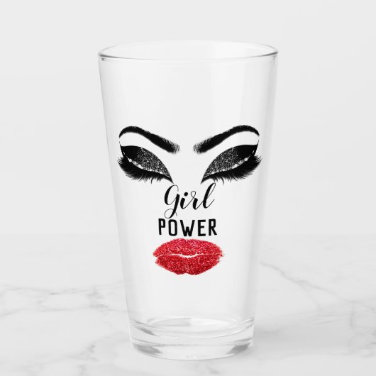 Girl Power Red Kiss Lips Brautparty Glas (Vorderseite)