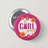 Girl-Power, rosa kariertes Blumenfederdesign Button (Vorne & Hinten)