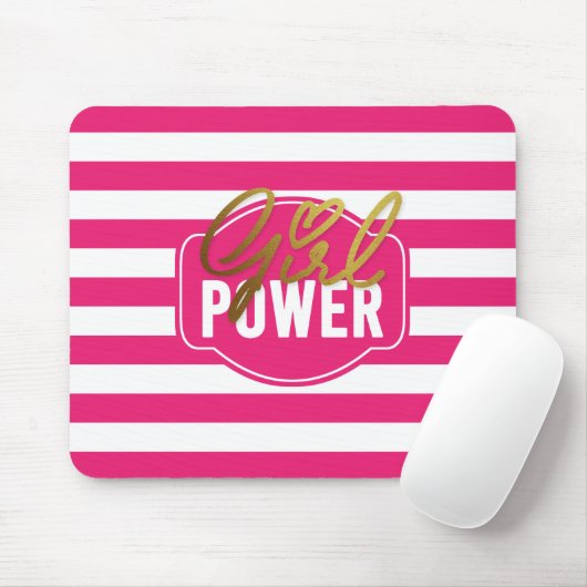 Girl Power - Rosa-Weiß und Goldstreifen Mousepad (Mit Mouse)