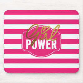 Girl Power - Rosa-Weiß und Goldstreifen Mousepad
