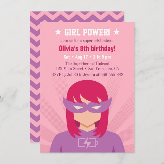 Girl Power Superhero Geburtstagsparty Bash Einladung (Vorne/Hinten)