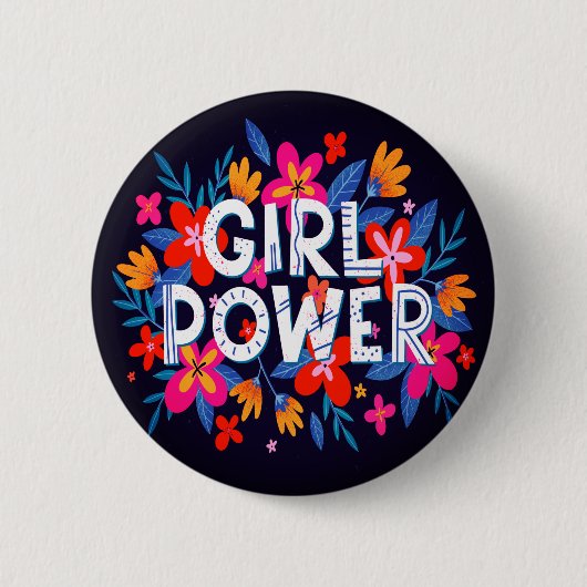 Girl-Power-Symbol-Blumentaste Button (Vorderseite)