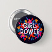 Girl-Power-Symbol-Blumentaste Button (Vorne & Hinten)