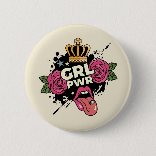 Girl Power Tattoo Style Button (Vorderseite)