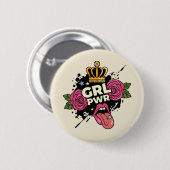 Girl Power Tattoo Style Button (Vorne & Hinten)