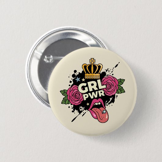 Girl Power Tattoo Style Button (Vorne & Hinten)