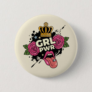 Girl Power Tattoo Style Button