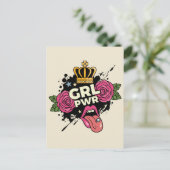 Girl Power Tattoo Style Postkarte (Stehend Vorderseite)