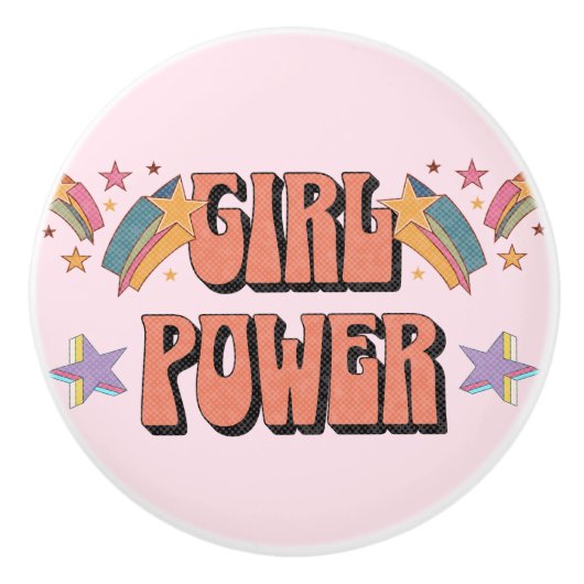 Girl-Power-Textdesign mit Sternen Keramikknauf (Vorderseite)