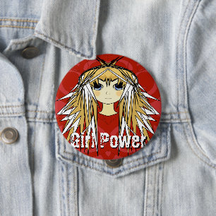 Girl-Power Ultra Niedlich Blonde Anime Roter Power Button