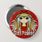 Girl-Power Ultra Niedlich Blonde Anime Roter Power Button (Vorne & Hinten)