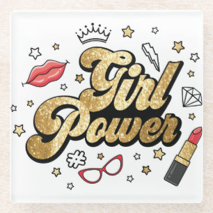 Girl Power: Vintager feministischer Glitzer. Glasuntersetzer
